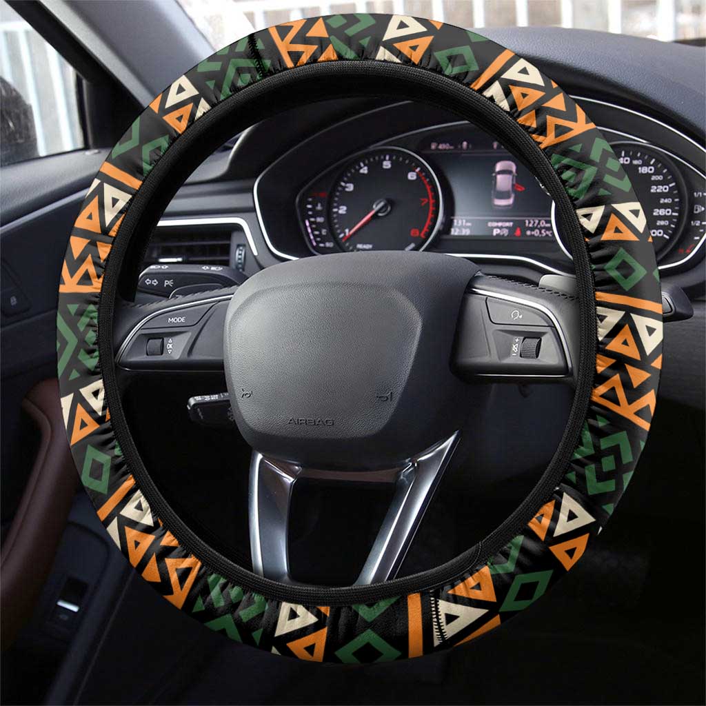 Ivory Coast Steering Wheel Cover with Ethnic Geometric Pattern and National Motto Design - Wonder Print Shop