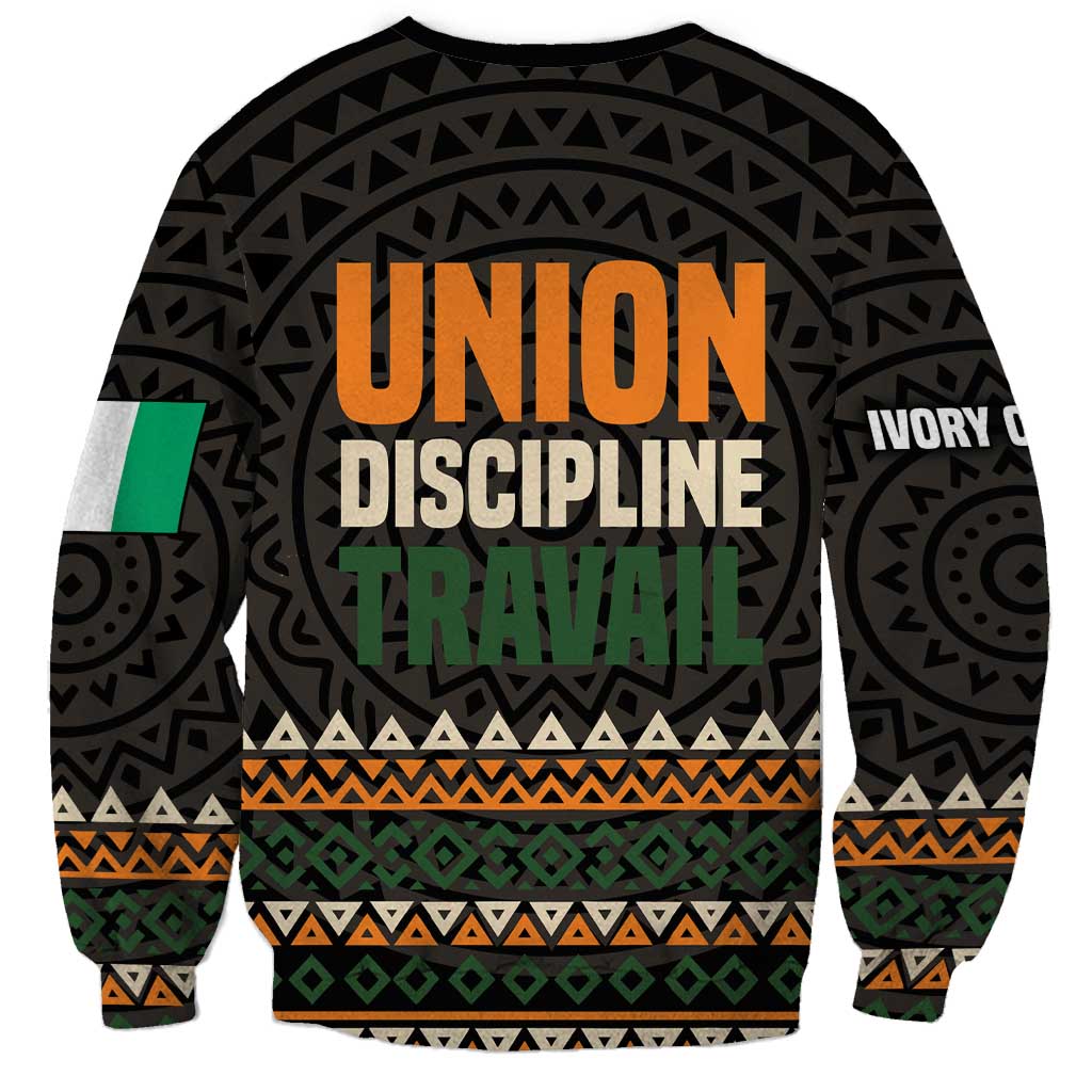 Ivory Coast Sweatshirt with Ethnic Geometric Pattern and National Motto Design - Wonder Print Shop
