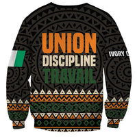Ivory Coast Sweatshirt with Ethnic Geometric Pattern and National Motto Design - Wonder Print Shop