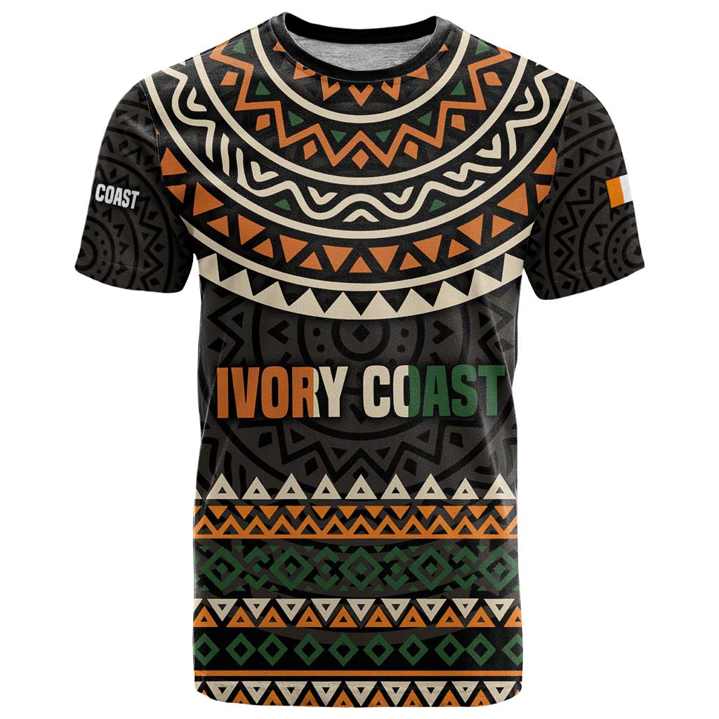 Ivory Coast T Shirt with Ethnic Geometric Pattern and National Motto Design - Wonder Print Shop