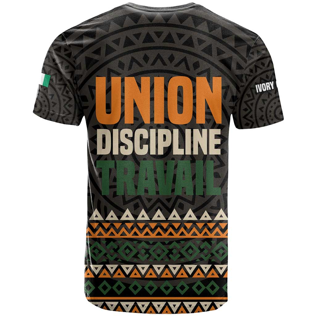 Ivory Coast T Shirt with Ethnic Geometric Pattern and National Motto Design - Wonder Print Shop