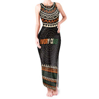 Ivory Coast Tank Maxi Dress with Ethnic Geometric Pattern and National Motto Design - Wonder Print Shop