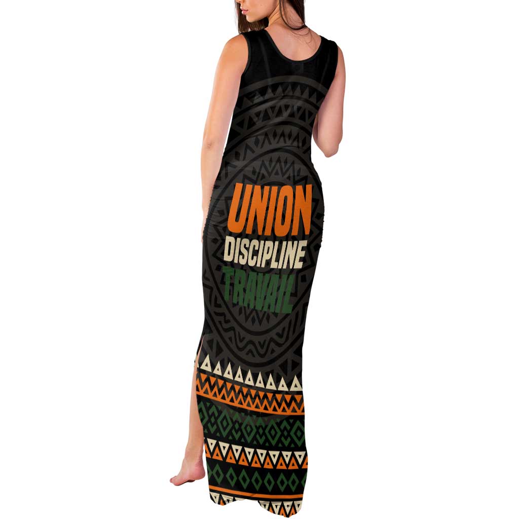 Ivory Coast Tank Maxi Dress with Ethnic Geometric Pattern and National Motto Design - Wonder Print Shop