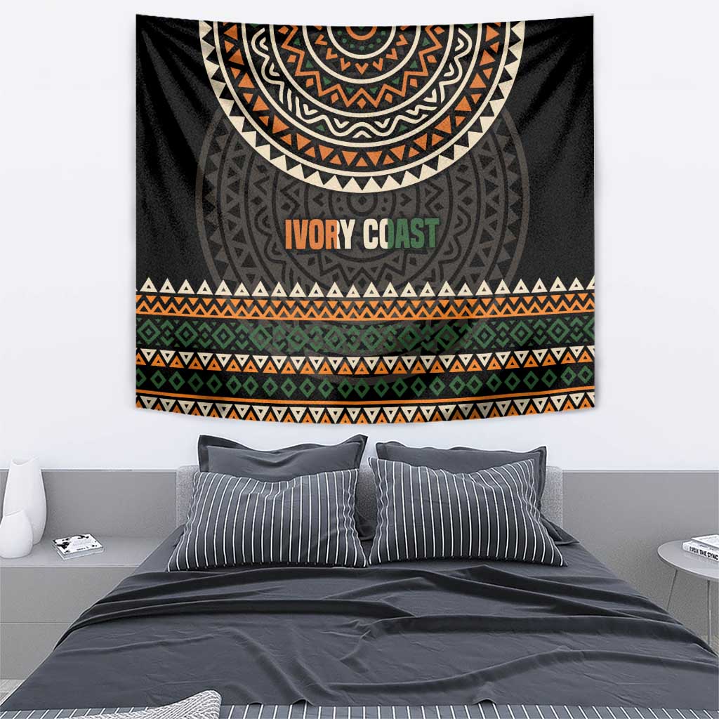 Ivory Coast Tapestry with Ethnic Geometric Pattern and National Motto Design - Wonder Print Shop