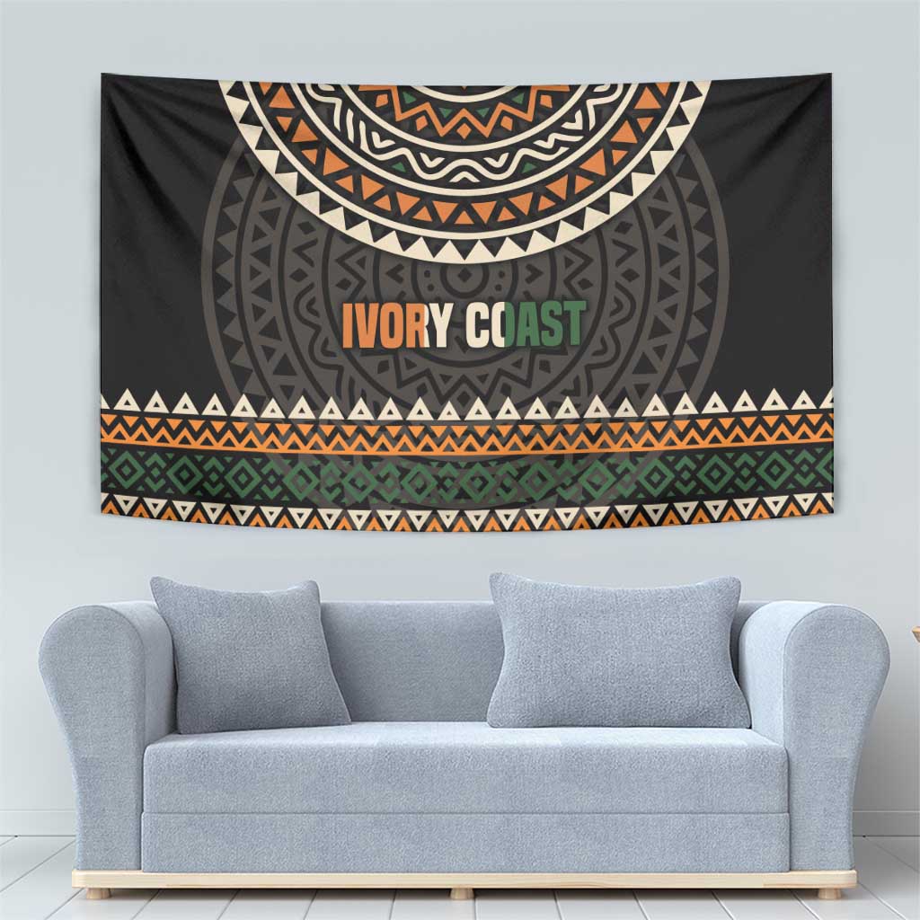 Ivory Coast Tapestry with Ethnic Geometric Pattern and National Motto Design - Wonder Print Shop