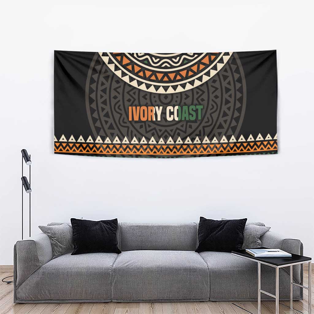 Ivory Coast Tapestry with Ethnic Geometric Pattern and National Motto Design - Wonder Print Shop