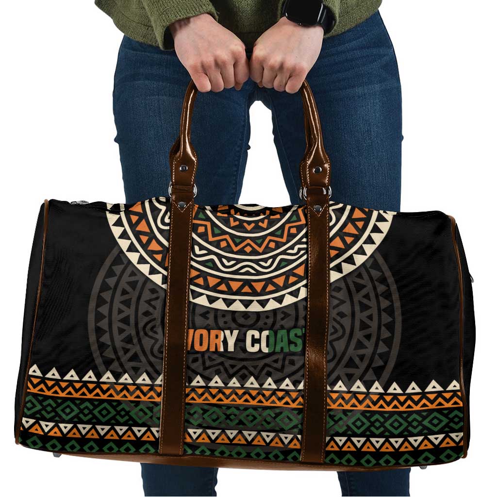 Ivory Coast Travel Bag with Ethnic Geometric Pattern and National Motto Design - Wonder Print Shop