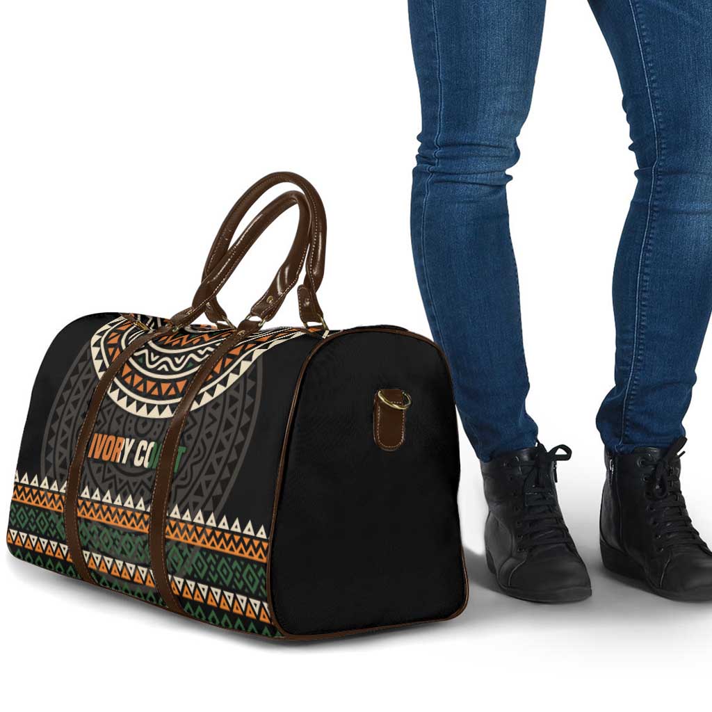 Ivory Coast Travel Bag with Ethnic Geometric Pattern and National Motto Design - Wonder Print Shop