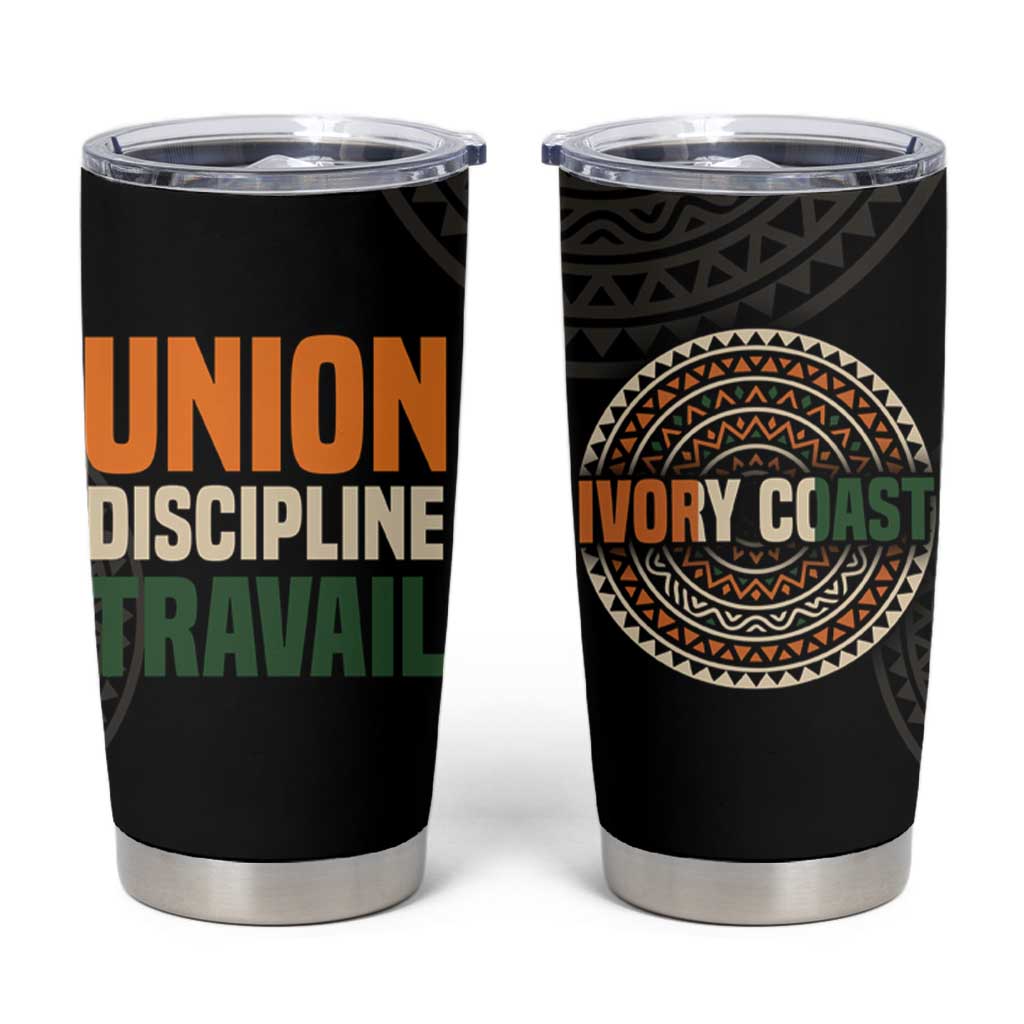 Ivory Coast Tumbler Cup with Ethnic Geometric Pattern and National Motto Design - Wonder Print Shop