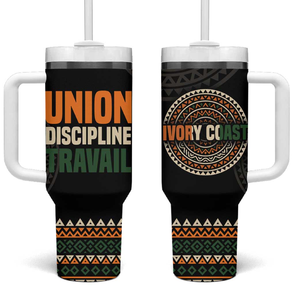 Ivory Coast Tumbler With Handle with Ethnic Geometric Pattern and National Motto Design - Wonder Print Shop