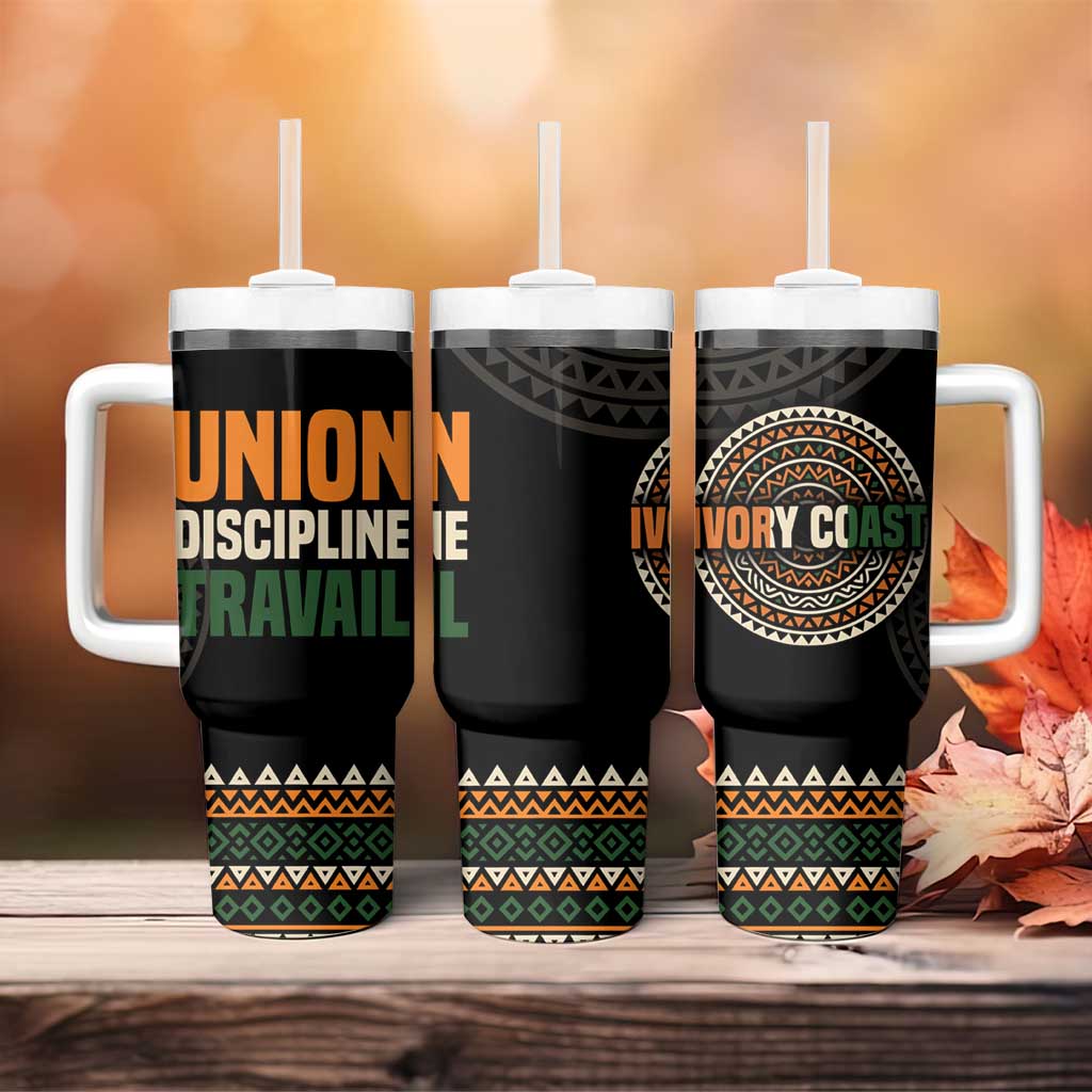 Ivory Coast Tumbler With Handle with Ethnic Geometric Pattern and National Motto Design - Wonder Print Shop