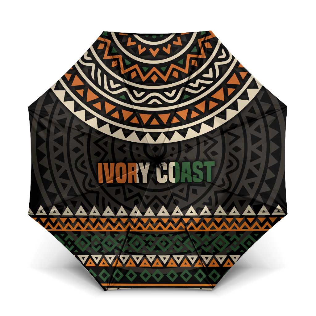 Ivory Coast Umbrella with Ethnic Geometric Pattern and National Motto Design - Wonder Print Shop