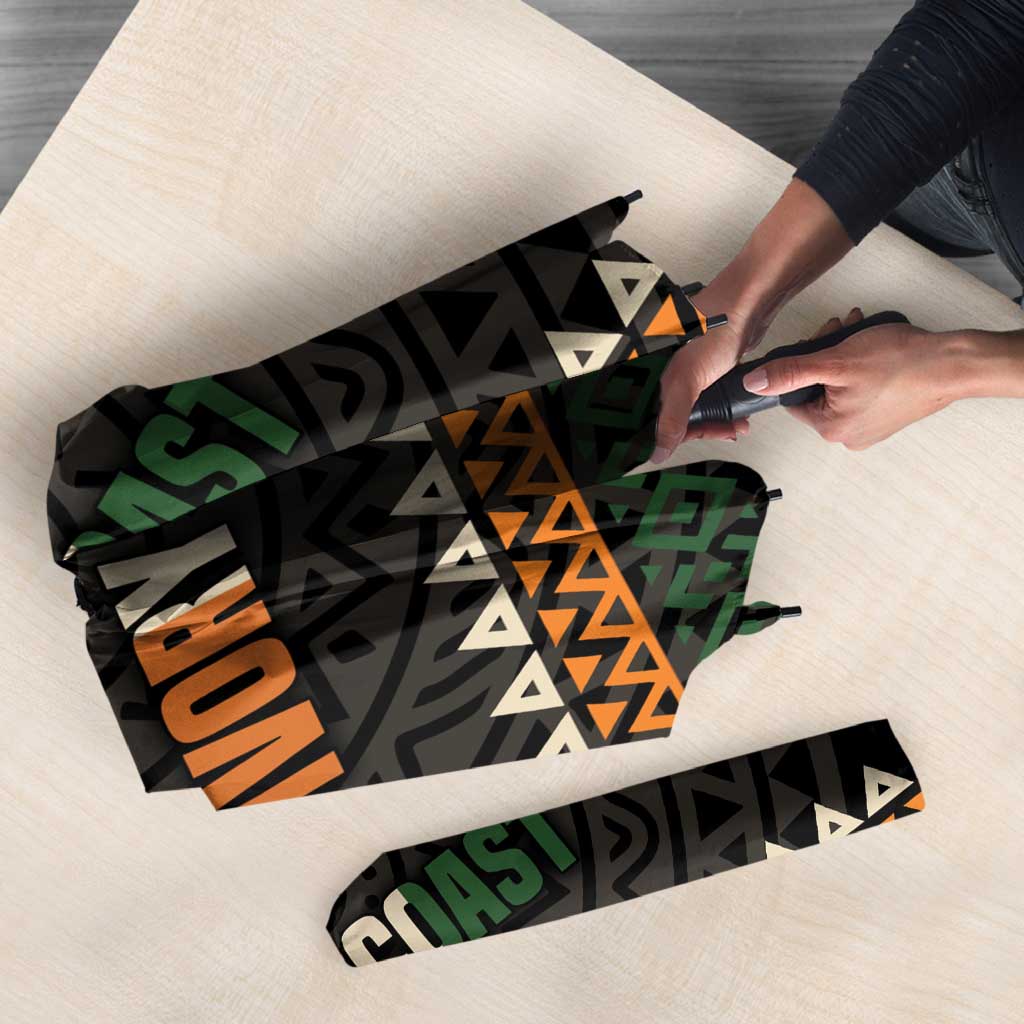 Ivory Coast Umbrella with Ethnic Geometric Pattern and National Motto Design - Wonder Print Shop