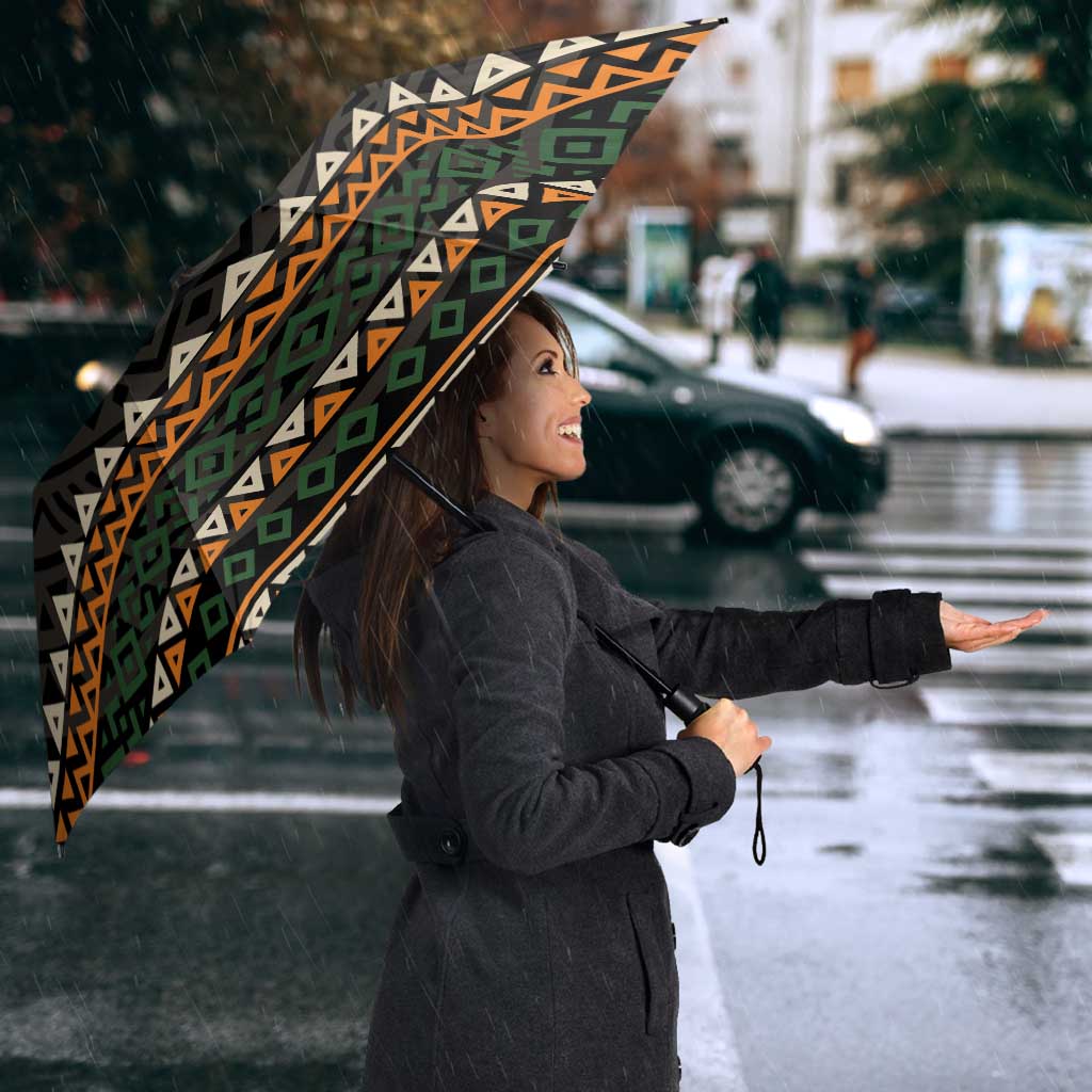 Ivory Coast Umbrella with Ethnic Geometric Pattern and National Motto Design - Wonder Print Shop