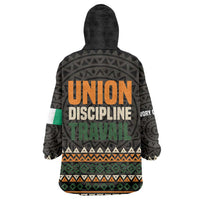 Ivory Coast Wearable Blanket Hoodie with Ethnic Geometric Pattern and National Motto Design - Wonder Print Shop