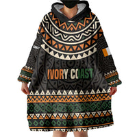 Ivory Coast Wearable Blanket Hoodie with Ethnic Geometric Pattern and National Motto Design - Wonder Print Shop