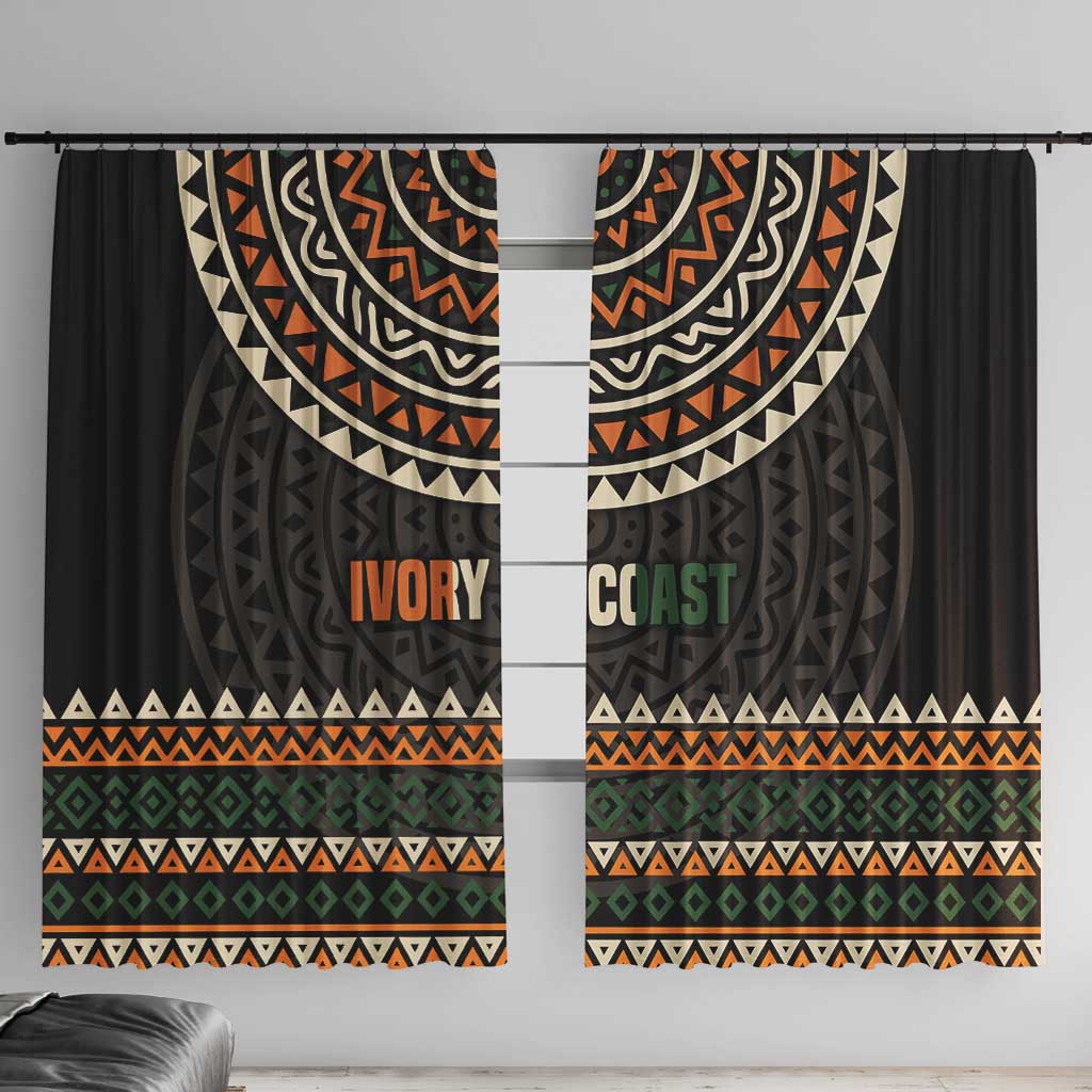 Ivory Coast Window Curtain with Ethnic Geometric Pattern and National Motto Design - Wonder Print Shop