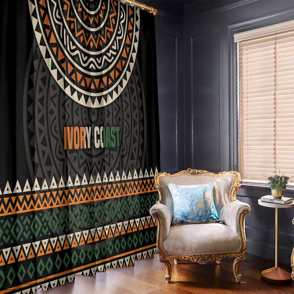 Ivory Coast Window Curtain with Ethnic Geometric Pattern and National Motto Design - Wonder Print Shop