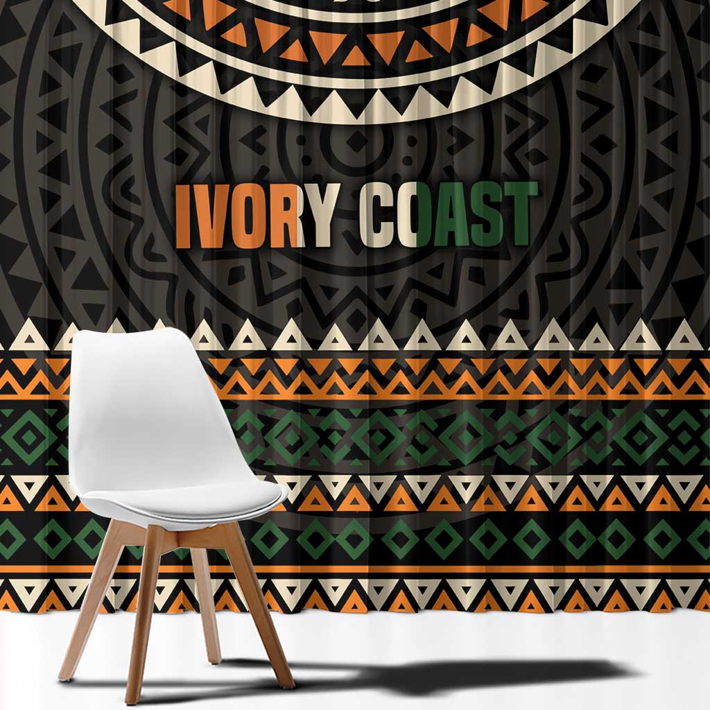 Ivory Coast Window Curtain with Ethnic Geometric Pattern and National Motto Design - Wonder Print Shop