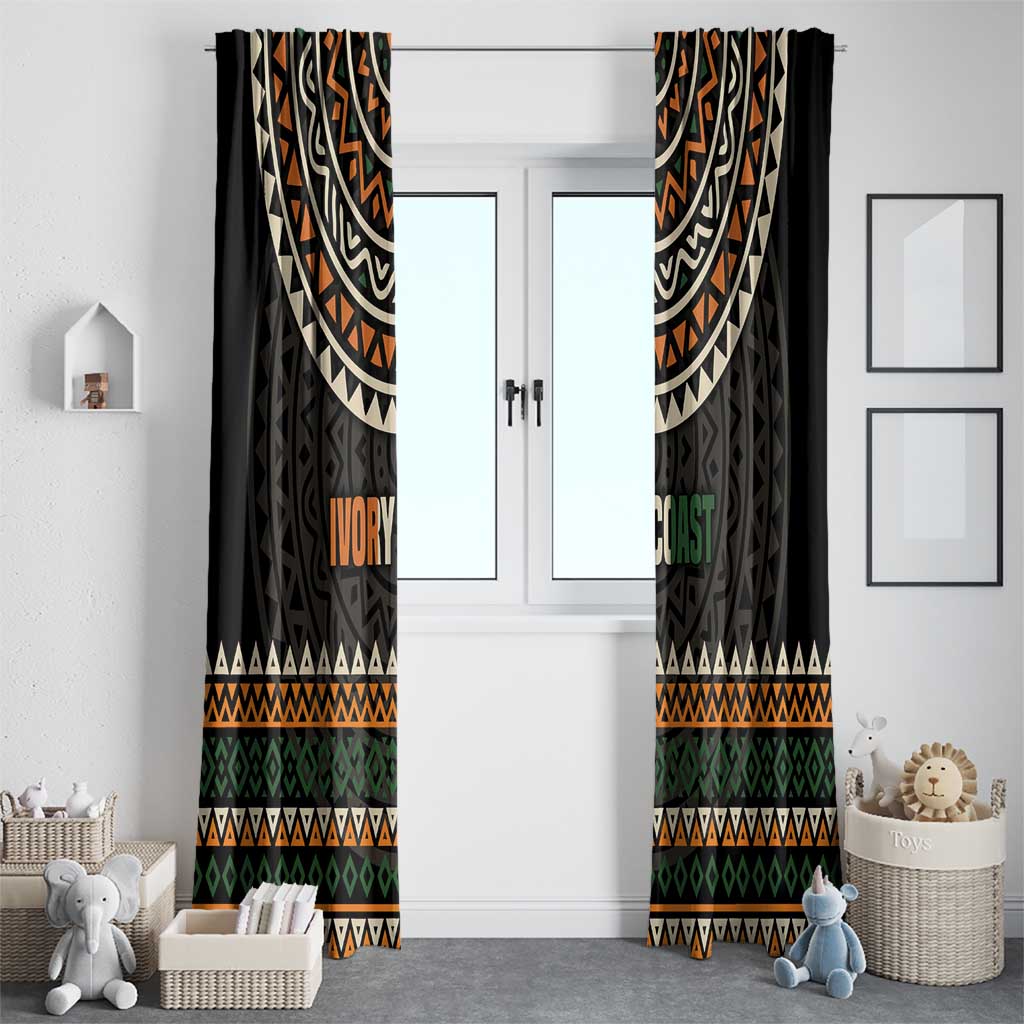 Ivory Coast Window Curtain with Ethnic Geometric Pattern and National Motto Design - Wonder Print Shop