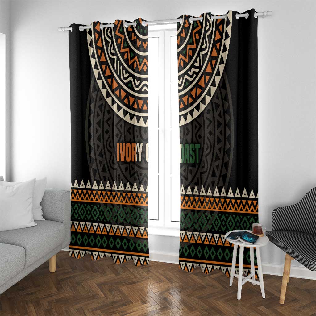 Ivory Coast Window Curtain with Ethnic Geometric Pattern and National Motto Design - Wonder Print Shop