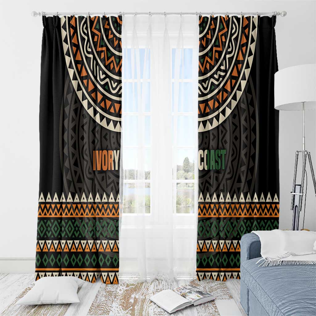 Ivory Coast Window Curtain with Ethnic Geometric Pattern and National Motto Design - Wonder Print Shop