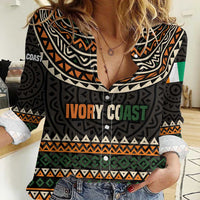 Ivory Coast Women Casual Shirt with Ethnic Geometric Pattern and National Motto Design - Wonder Print Shop