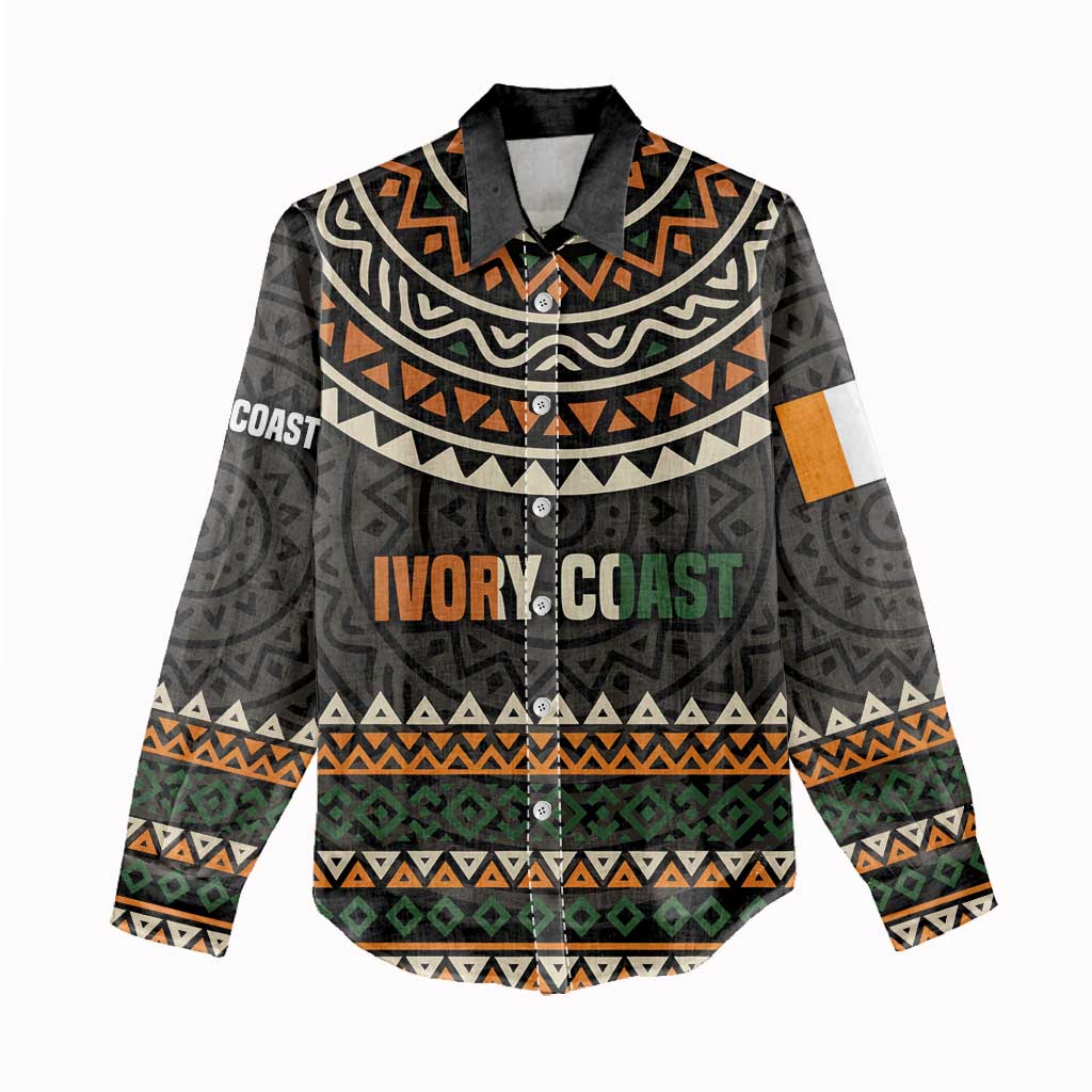 Ivory Coast Women Casual Shirt with Ethnic Geometric Pattern and National Motto Design - Wonder Print Shop