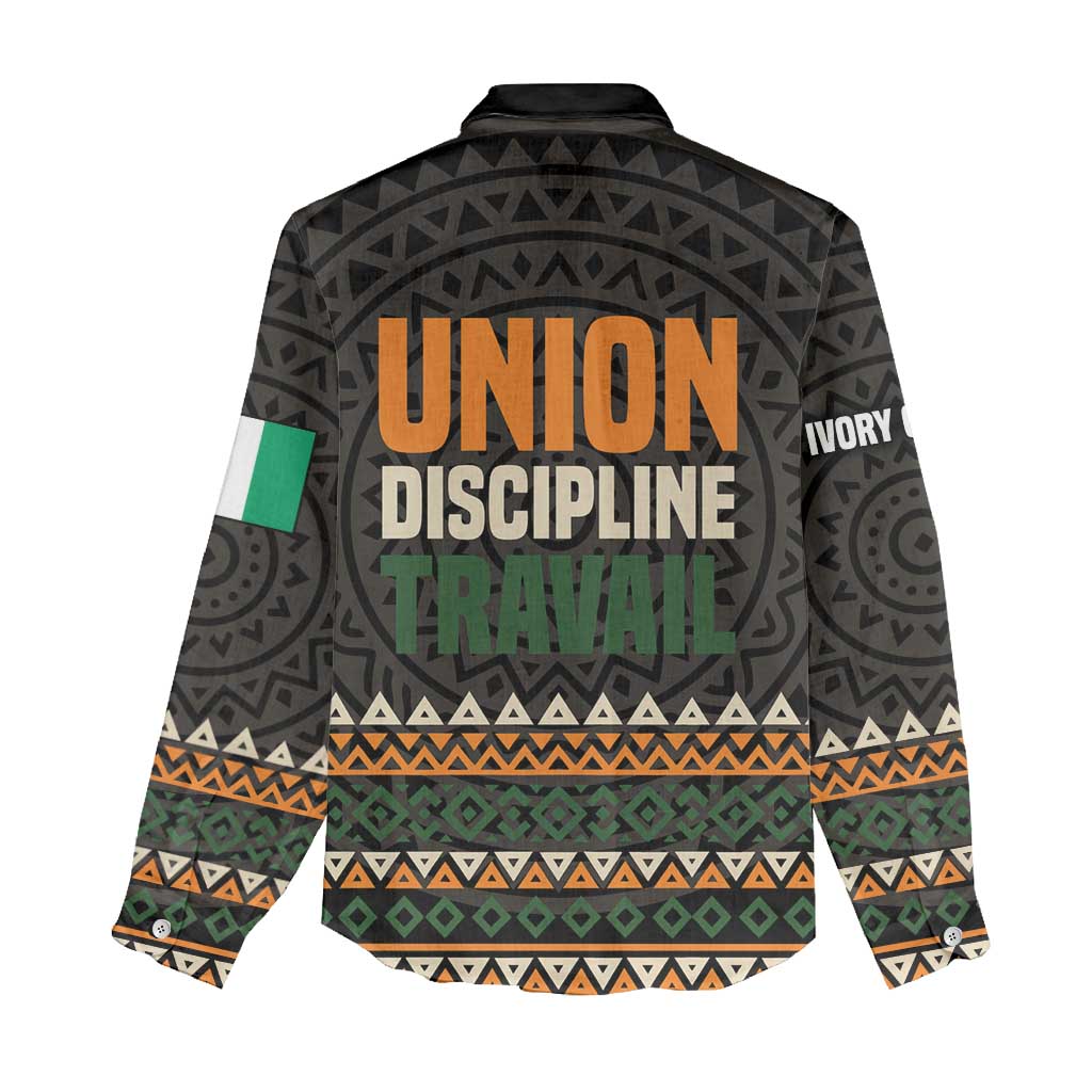 Ivory Coast Women Casual Shirt with Ethnic Geometric Pattern and National Motto Design - Wonder Print Shop