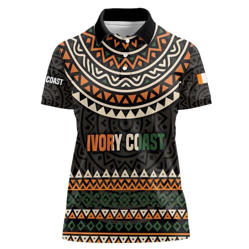Ivory Coast Women Polo Shirt with Ethnic Geometric Pattern and National Motto Design - Wonder Print Shop