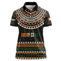 Ivory Coast Women Polo Shirt with Ethnic Geometric Pattern and National Motto Design - Wonder Print Shop