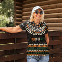 Ivory Coast Women Polo Shirt with Ethnic Geometric Pattern and National Motto Design - Wonder Print Shop
