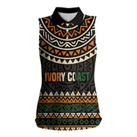 Ivory Coast Women Sleeveless Polo Shirt with Ethnic Geometric Pattern and National Motto Design - Wonder Print Shop