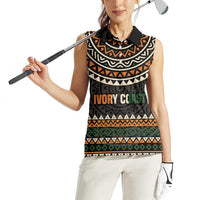 Ivory Coast Women Sleeveless Polo Shirt with Ethnic Geometric Pattern and National Motto Design - Wonder Print Shop