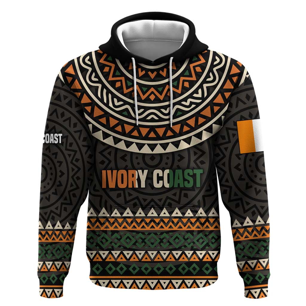 Ivory Coast Zip Hoodie with Ethnic Geometric Pattern and National Motto Design - Wonder Print Shop