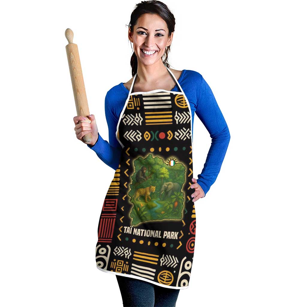 Ivory Coast Apron with Taï National Park Wildlife Map Design - Wonder Print Shop