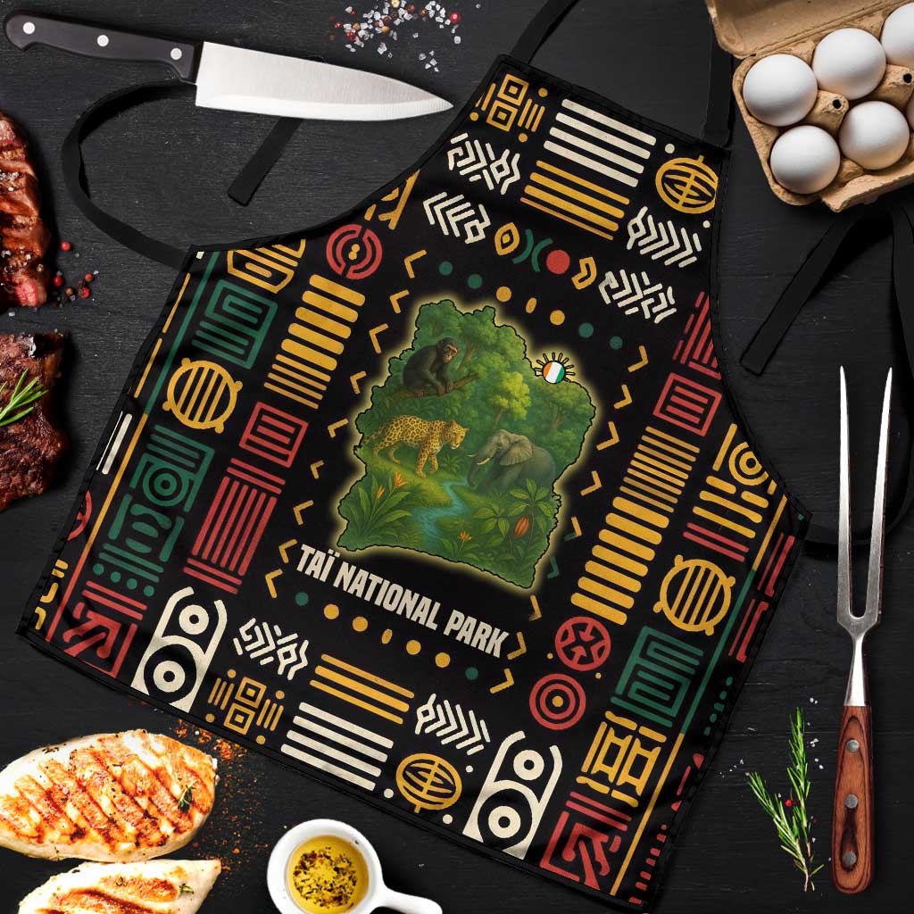 Ivory Coast Apron with Taï National Park Wildlife Map Design - Wonder Print Shop