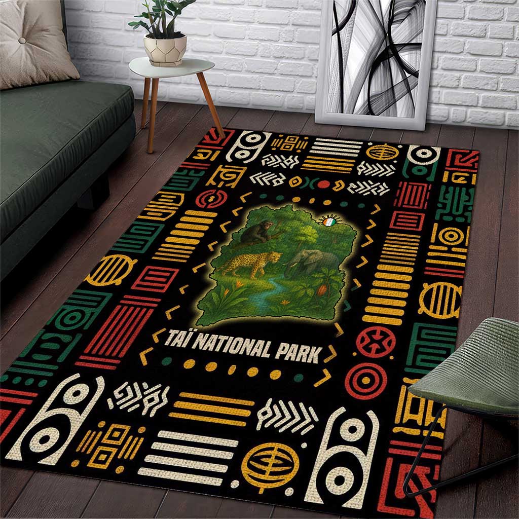 Ivory Coast Area Rug with Taï National Park Wildlife Map Design - Wonder Print Shop