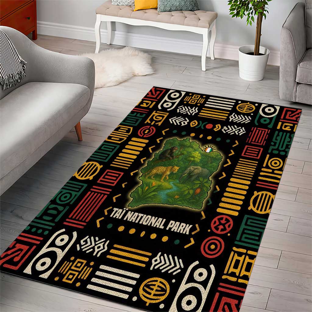 Ivory Coast Area Rug with Taï National Park Wildlife Map Design - Wonder Print Shop