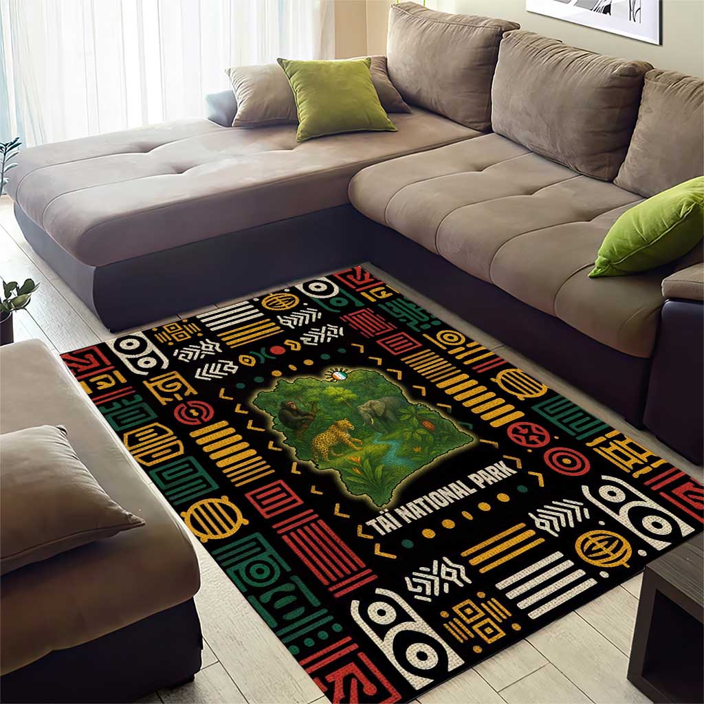 Ivory Coast Area Rug with Taï National Park Wildlife Map Design - Wonder Print Shop