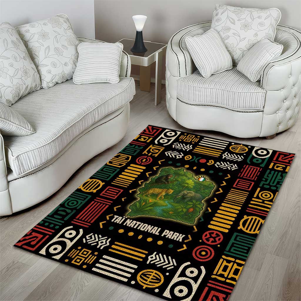 Ivory Coast Area Rug with Taï National Park Wildlife Map Design - Wonder Print Shop