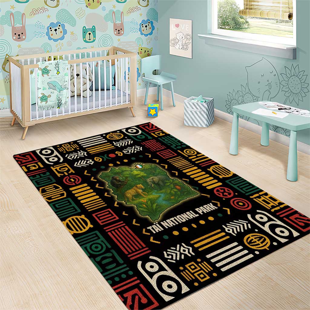 Ivory Coast Area Rug with Taï National Park Wildlife Map Design - Wonder Print Shop