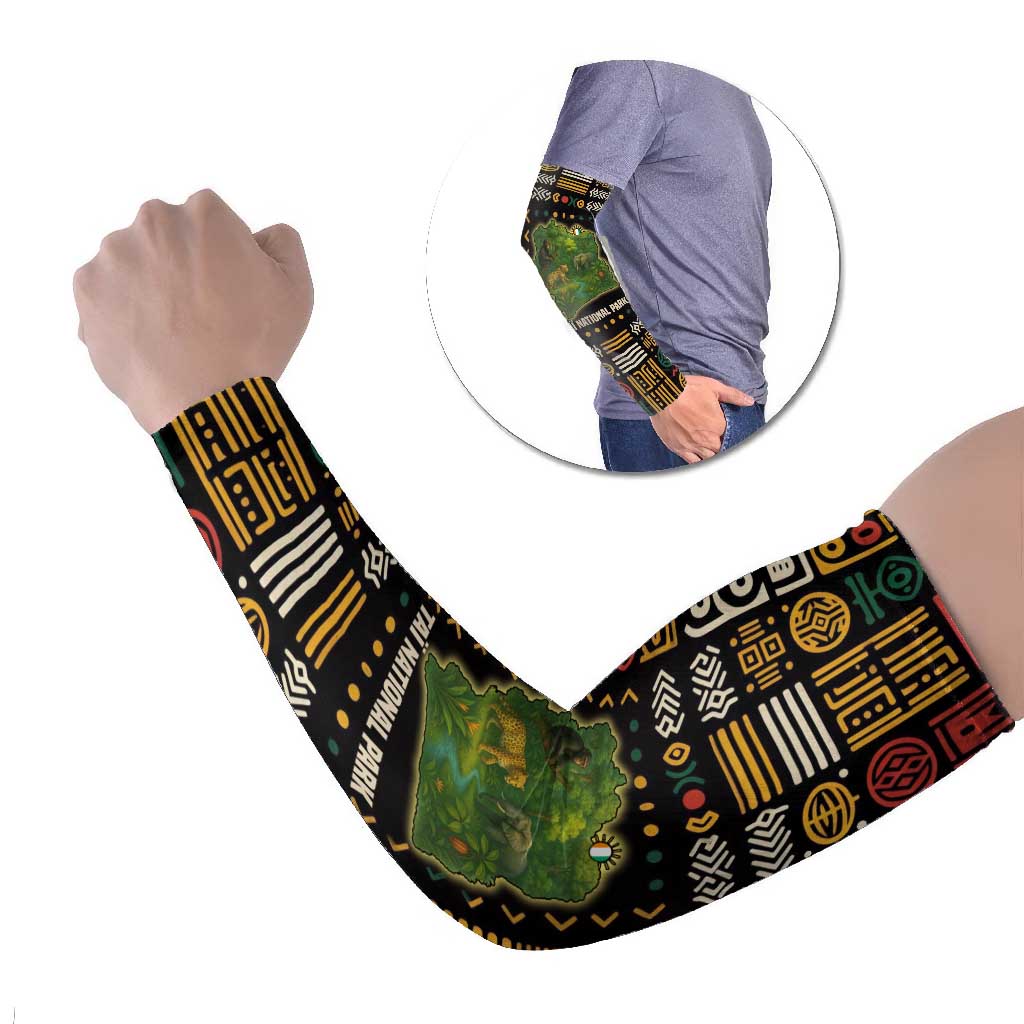 Ivory Coast Arm Sleeves with Taï National Park Wildlife Map Design - Wonder Print Shop