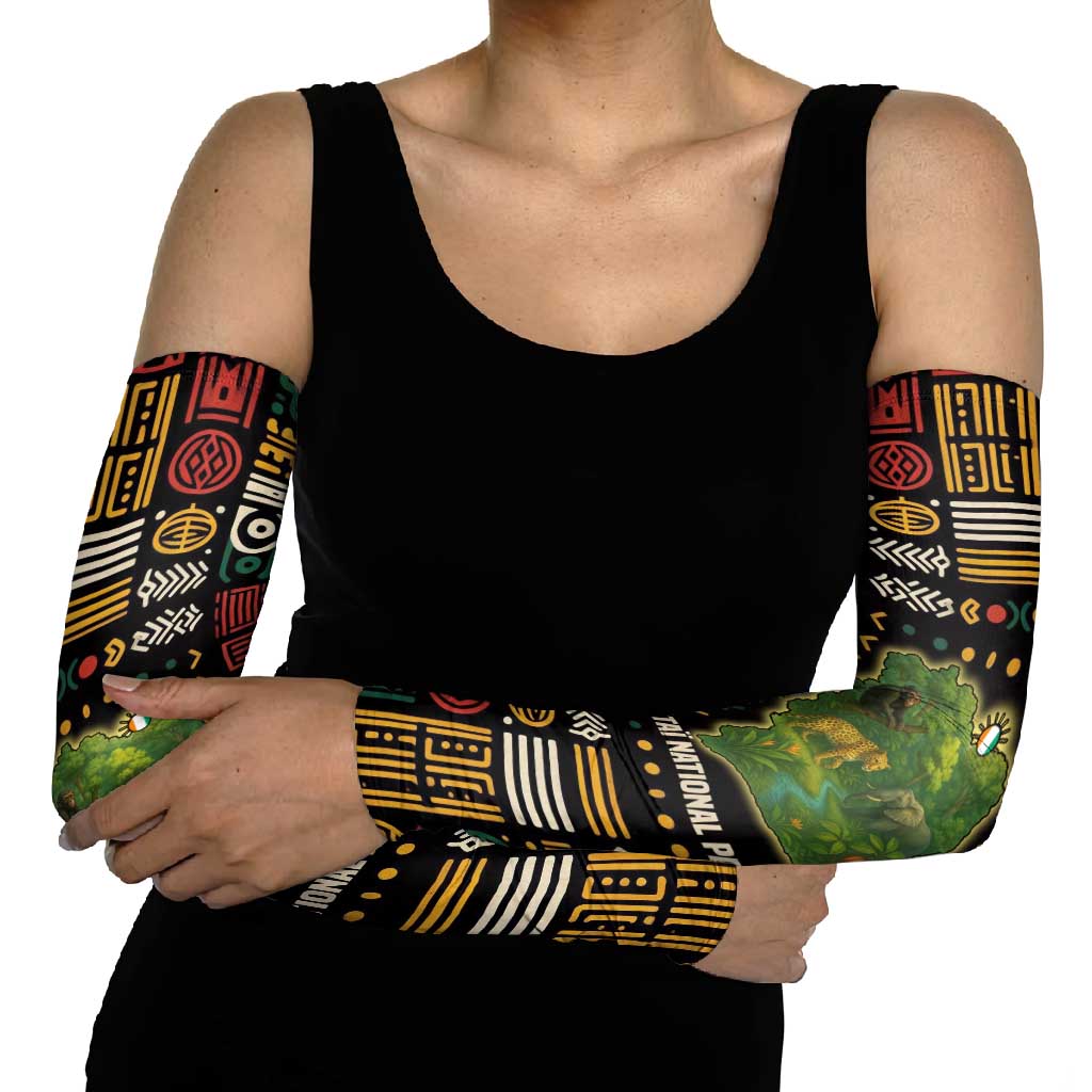 Ivory Coast Arm Sleeves with Taï National Park Wildlife Map Design - Wonder Print Shop