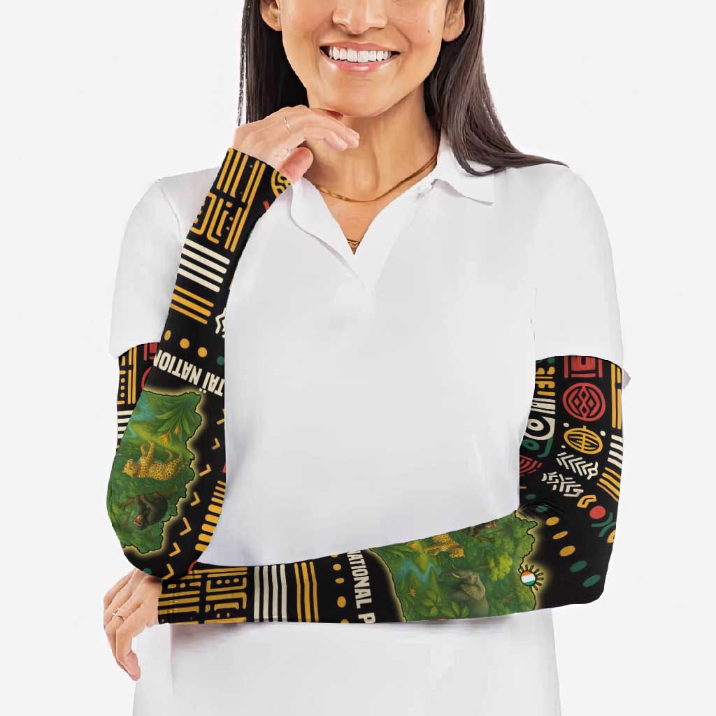 Ivory Coast Arm Sleeves with Taï National Park Wildlife Map Design - Wonder Print Shop