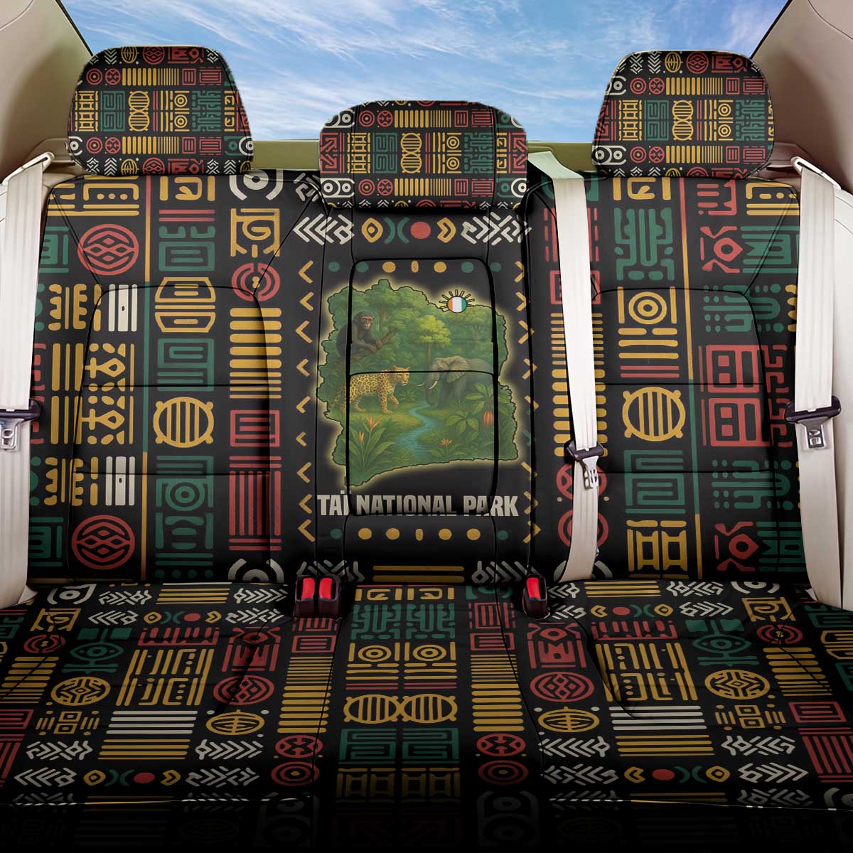 Ivory Coast Back Car Seat Cover with Taï National Park Wildlife Map Design - Wonder Print Shop