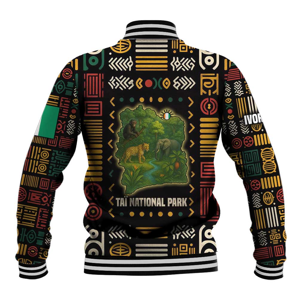 Ivory Coast Baseball Jacket with Taï National Park Wildlife Map Design - Wonder Print Shop
