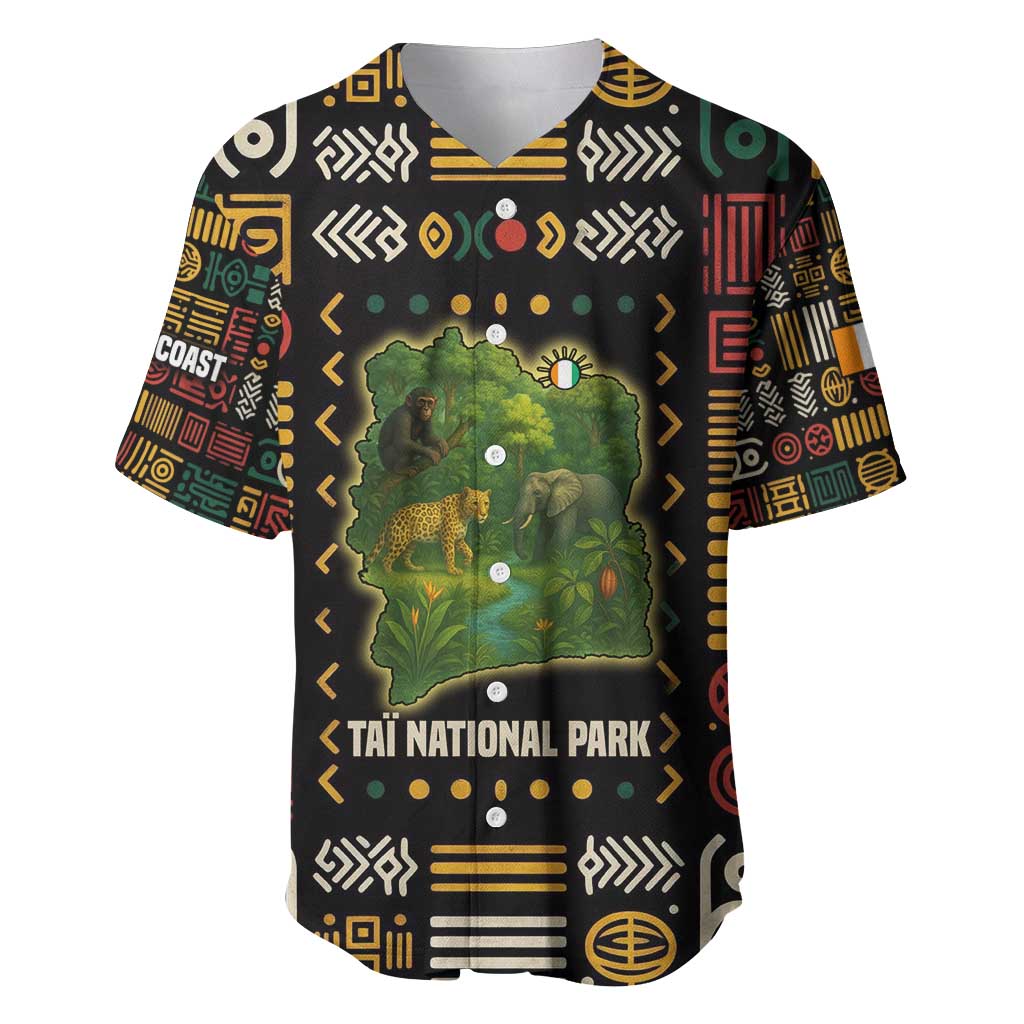 Ivory Coast Baseball Jersey with Taï National Park Wildlife Map Design - Wonder Print Shop