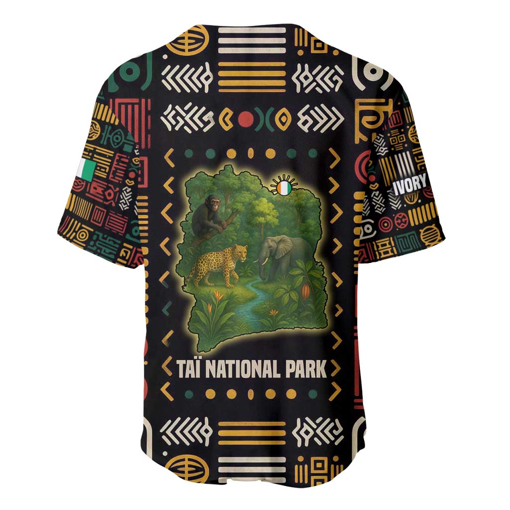 Ivory Coast Baseball Jersey with Taï National Park Wildlife Map Design - Wonder Print Shop