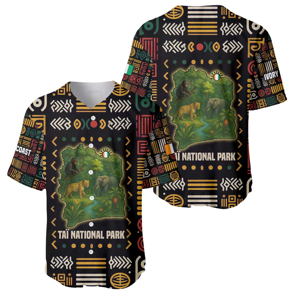 Ivory Coast Baseball Jersey with Taï National Park Wildlife Map Design - Wonder Print Shop